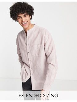 90s oversized linen shirt with grandad collar in pink