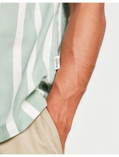 Selected Homme revere short sleeve shirt in white and green stripe