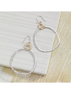 .925 Sterling Silver & Brass Hoop Earrings for Women, Jewelry Gift Idea, French Wire Back-Findings, Dynamic Duo'