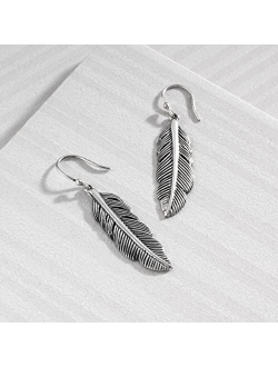'Etched Feather' Drop Earrings in Sterling Silver