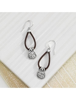 'Medallion' Drop Earrings in Sterling Silver & Leather