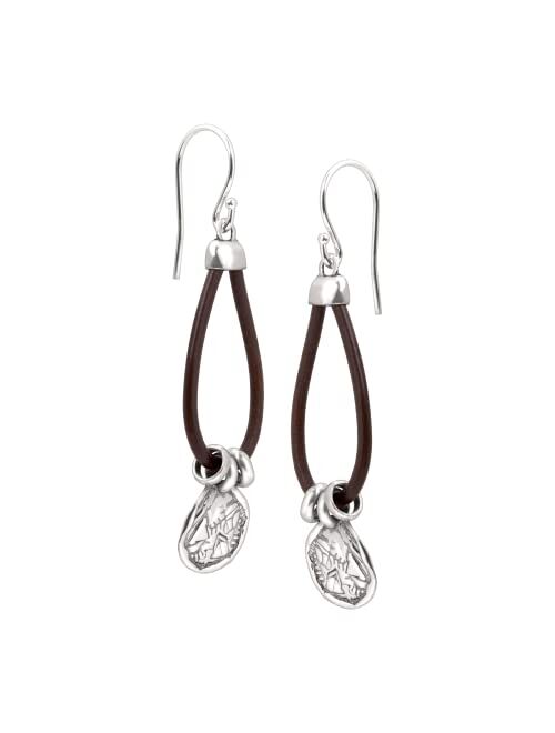 Silpada 'Medallion' Drop Earrings in Sterling Silver & Leather