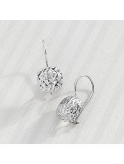 'Rounded Cube' Drop Earrings in Textured Sterling Silver