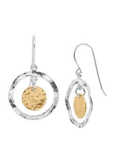 'Marbella' Two-Tone Disc Drop Earrings in Sterling Silver and Gold-Plating