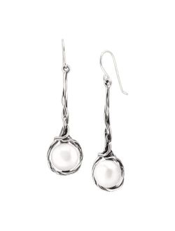 'Intertwining Vines' 10.5-11 mm Freshwater Cultured Pearl Twisted Drop Earrings in Sterling Silver