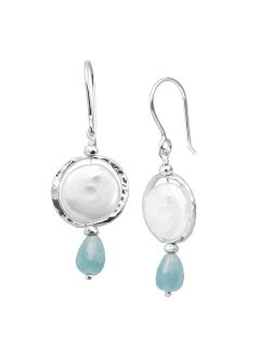 'Josephine' Freshwater Cultured Pearl, Blue Quartz and Hematite Drop Earrings in Sterling Silver