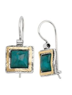 'Emerald Lake' Compressed Turquoise Drop Earrings in Sterling Silver & 14K Gold Plate