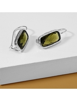 'Olivine' Green Cubic Zirconia Drop Earrings in Sterling Silver