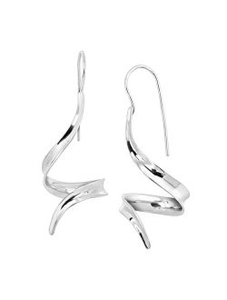 'Spring Forward' Spiral Ribbon Drop Earrings in Rhodium-Plated Sterling Silver