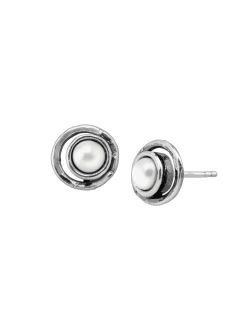 'Lunula' 4.5-5 mm Freshwater Cultured Pearl Stud Earrings in Sterling Silver