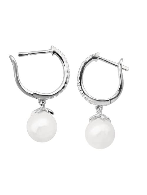 Silpada 'Primrose' Shell Cultured Pearl Hoop Drop Earrings with Cubic Zirconias in Sterling Silver