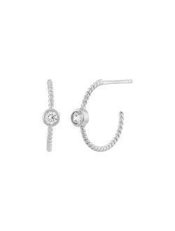 'Focus on Me' Cubic Zirconia J-Hoop Earrings in Sterling Silver
