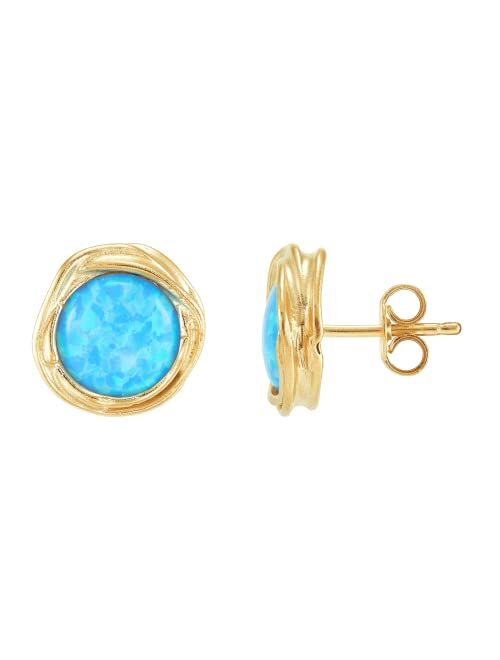 Silpada 'Blue Lagoon' Lab-Created Opal Stud Earrings in 14K Yellow Gold-Plated Sterling Silver