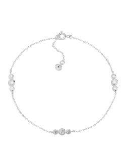 .925 Sterling Silver Anklet for Women, Cubic Zirconia Ankle Bracelet, Jewelry Gift Idea, Clarity Loll', 9"   1"