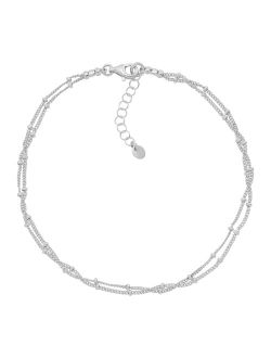 .925 Sterling Silver Anklet for Women, Ankle Bracelet, Jewelry Gift Idea, Double Your Luck', 9"   1"