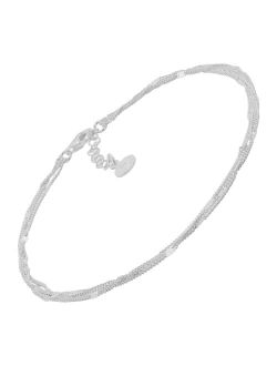.925 Sterling Silver Anklet, Ankle Bracelet for Women, Jewelry Gift Idea, Triple Your Luck', 9"   1"