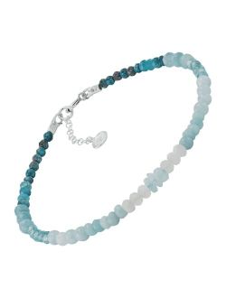 'Seven Seas' Multi-Stone Anklet in Sterling Silver, 8''   2"