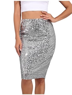 kayamiya Women's Sequin Cocktail Skirt High Waist Stretchy Glitter Bodycon Pencil Skirts