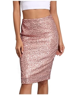 kayamiya Women's Sequin Cocktail Skirt High Waist Stretchy Glitter Bodycon Pencil Skirts