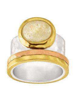 'Metallic Mix' Natural Citrine Ring in Sterling Silver, Brass, & Copper