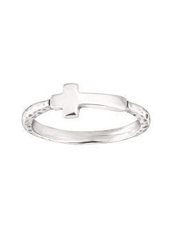 'Simplex Cross' Horizontal Cross Textured Ring in Sterling Silver