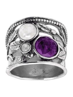 'Heavenly' 3 cttw Moonstone & Natural Amethyst Ring in Sterling Silver