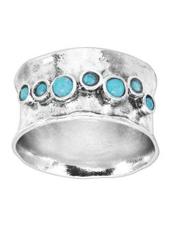 'Cordelia' Lab-Created Blue Opal Hammered Ring in Sterling Silver