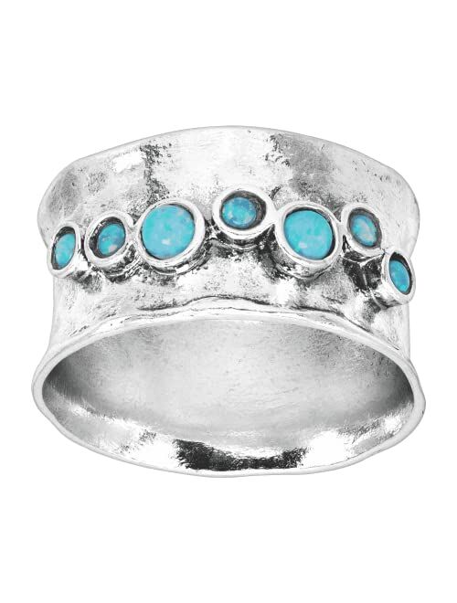 Silpada 'Cordelia' Lab-Created Blue Opal Hammered Ring in Sterling Silver