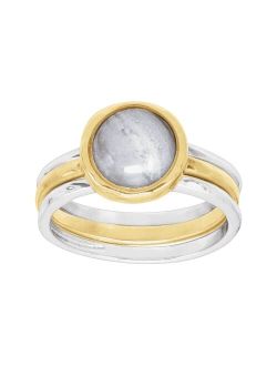 'in Good Campanile' Stacking Rings with Natural Blue Lace Agate in Sterling Silver & Brass