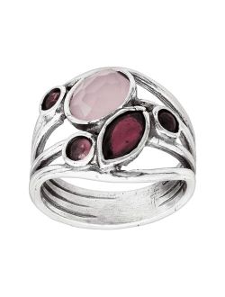'Red Alert' Natural Garnet, Rose Quartz, & Pink Tourmaline Ring in Sterling Silver