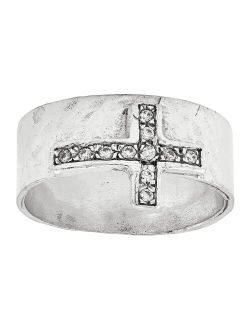 'Epistle' Cubic Zirconia Cross Ring in Sterling Silver