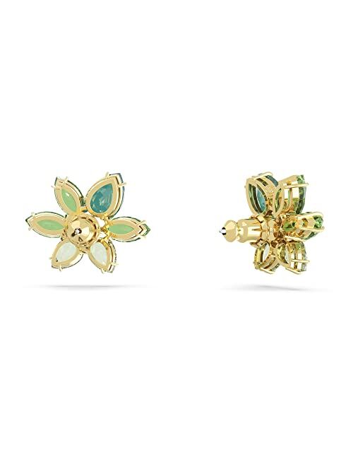 Swarovski Gema Stud Earrings, Mixed Cuts, Flower, Green Crystal, Gold-tone Finish