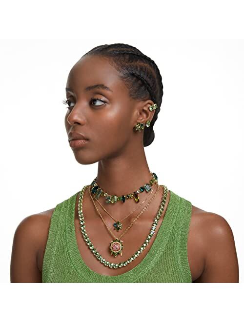Swarovski Gema Stud Earrings, Mixed Cuts, Flower, Green Crystal, Gold-tone Finish