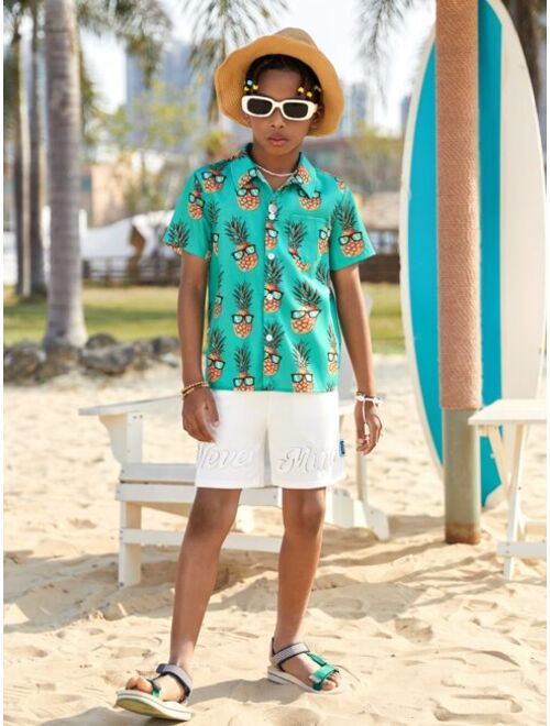 SHEIN Boys Pineapple Print Pocket Patched Shirt
