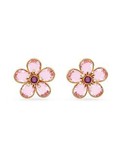 Florere Stud Earrings, Flower, Pink Crystal, Gold-tone Finish