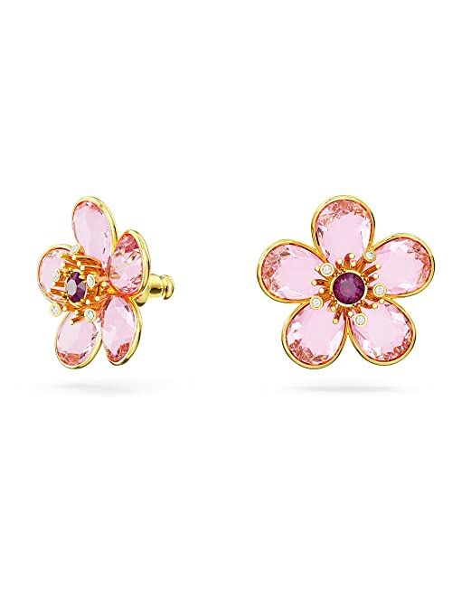 Swarovski Florere Stud Earrings, Flower, Pink Crystal, Gold-tone Finish