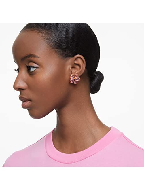 Swarovski Florere Stud Earrings, Flower, Pink Crystal, Gold-tone Finish