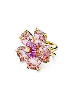 Florere Cocktail Ring with Pink Crystal Flower and Gold-tone Finish, Size 6, Part of the Florere Collection