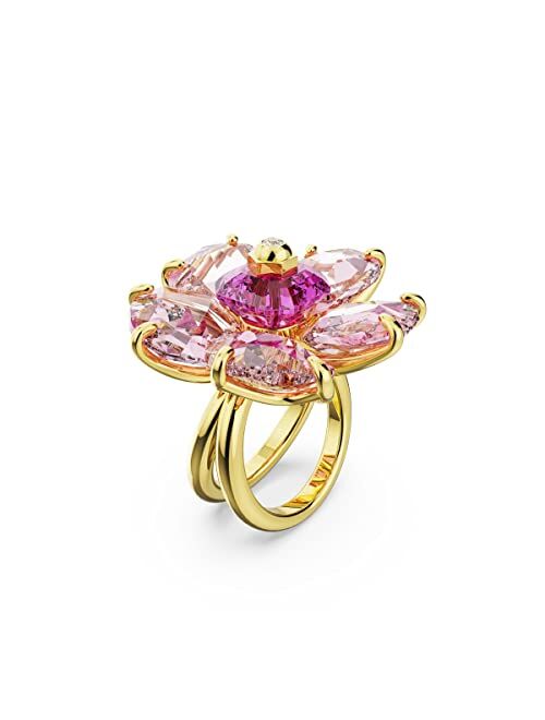 SWAROVSKI Florere Cocktail Ring with Pink Crystal Flower and Gold-tone Finish, Size 6, Part of the Florere Collection