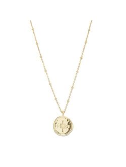 Women's Compass Coin Pendant Necklace, 18K Gold or Silver Plated Medallion, Adjustable 19 inch Chain