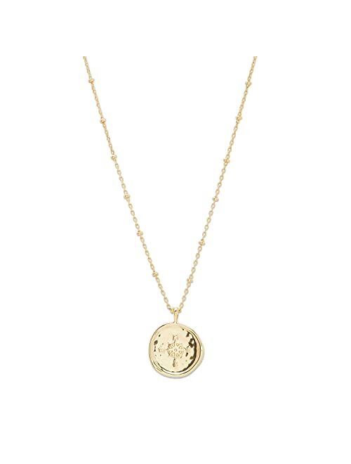 gorjana Women's Compass Coin Pendant Necklace, 18K Gold or Silver Plated Medallion, Adjustable 19 inch Chain