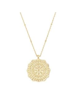 Women's Mosaic Coin Pendant Adjustable Necklace, 18K Gold Plated Medallion, 19 inch Chain