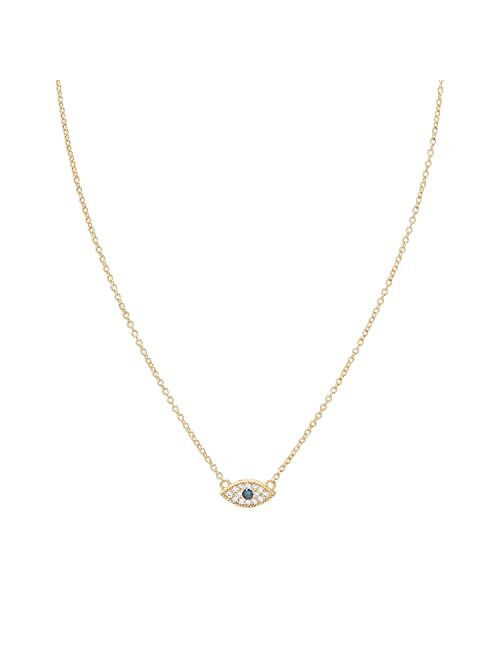 gorjana Womens Evil Eye Pendant Necklace, Adjustable Link Chain w/White CZ/London Blue Nanogem Talisman, 18K Gold Plated