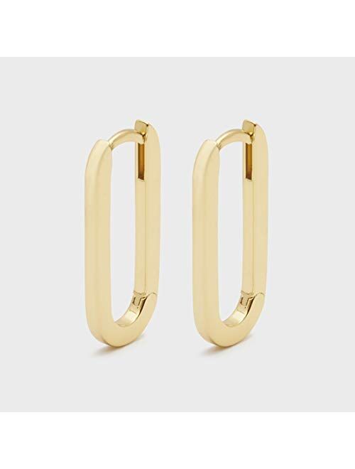 gorjana Women's Parker Huggie Earrings, 18K Gold Plated and Silver Plated, High Shine Retro Elongated Hoops