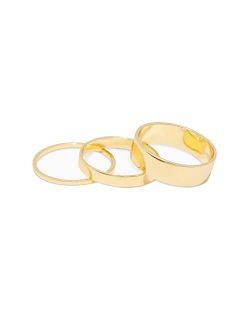 Women's Rose Ring Set, 18k Gold Plated, Set of 3 Flat High Shine Bands
