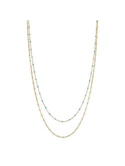 Women's Capri Layer Necklace, 18K Gold Plated, Turquoise and Golden Beads