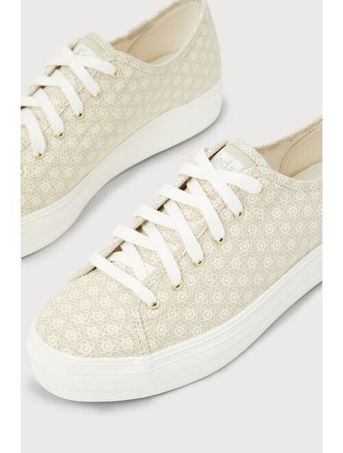 Keds Triple Kick Tan Floral Print Flatform Sneakers