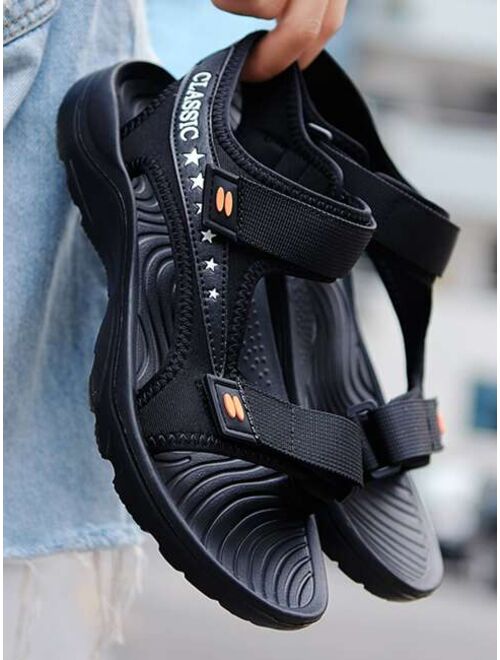 Maixiede Shoes Men Letter Detail Sport Sandals, Fabric Ankle Strap Sandals Black