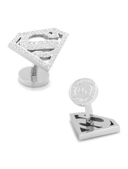 Stainless Steel White Pave Crystal Superman Cufflinks