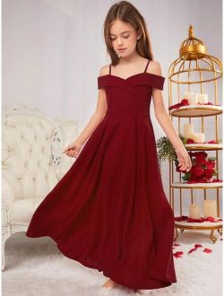 Girls 1 PC Cold Shoulder Fold Pleated Dress